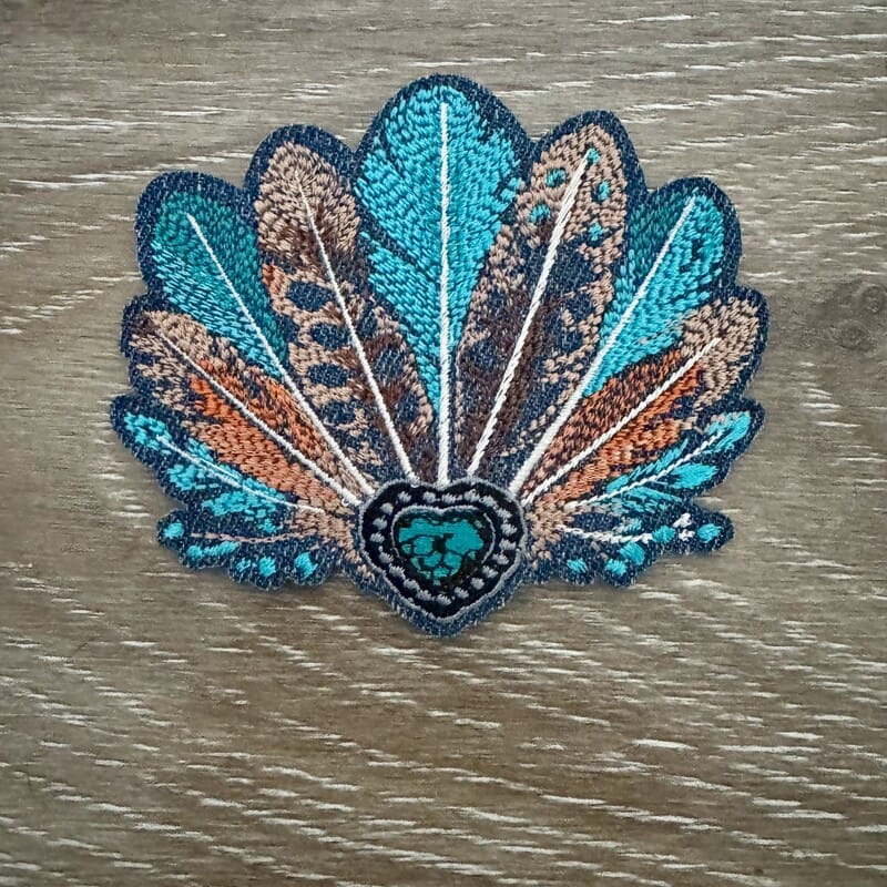 On A Whim Hats Turquoise Feather Fan Iron-On Patch