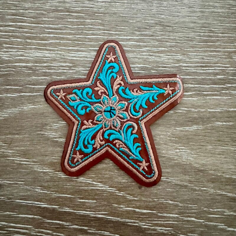 On A Whim Hats Turquoise Filigree Star Leather Iron-On Patch