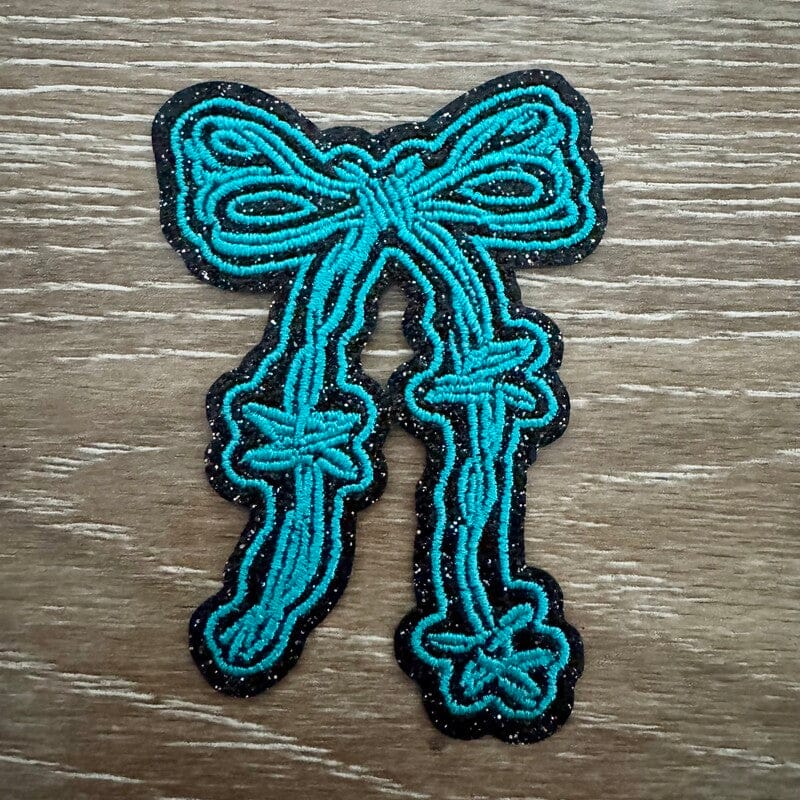 On A Whim Hats Turquoise Glitter Coquette Bow Iron-On Patch