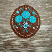 On A Whim Hats Turquoise Roses Tooled Iron-On Patch