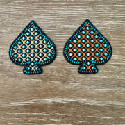 On A Whim Hats Turquoise Studded Spade Iron-On Patch Set