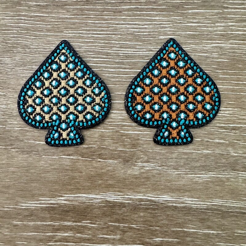 On A Whim Hats Turquoise Studded Spade Iron-On Patch Set