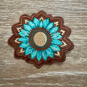 On A Whim Hats Turquoise Sunflower Boho Iron-On Patch