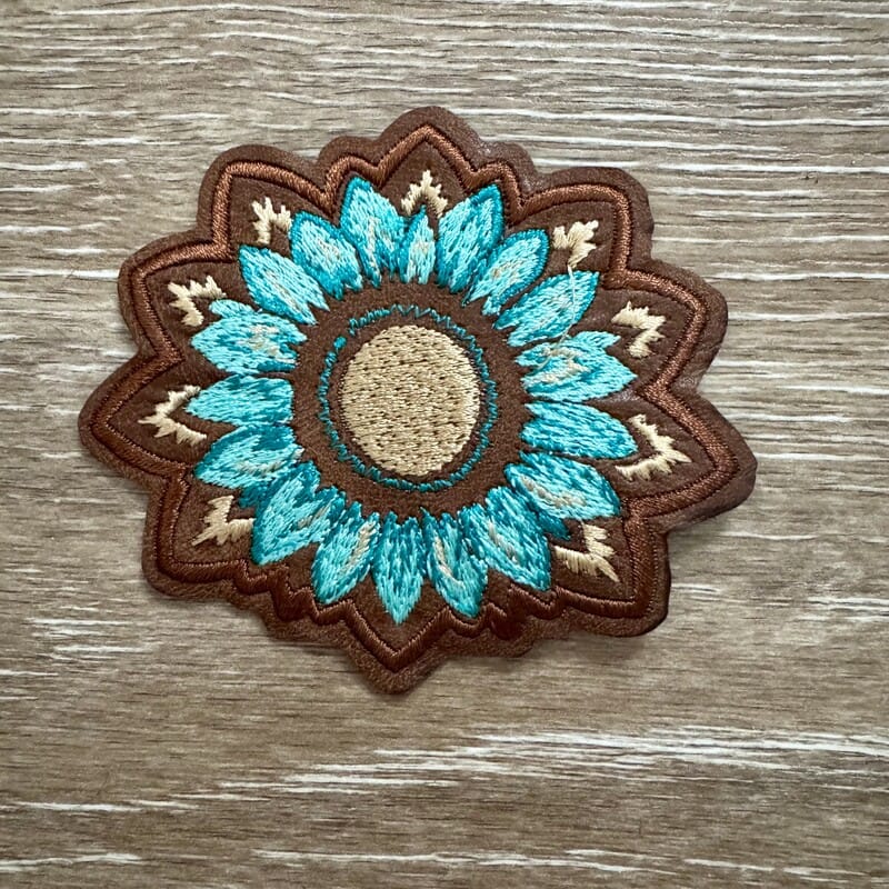 On A Whim Hats Turquoise Sunflower Boho Iron-On Patch