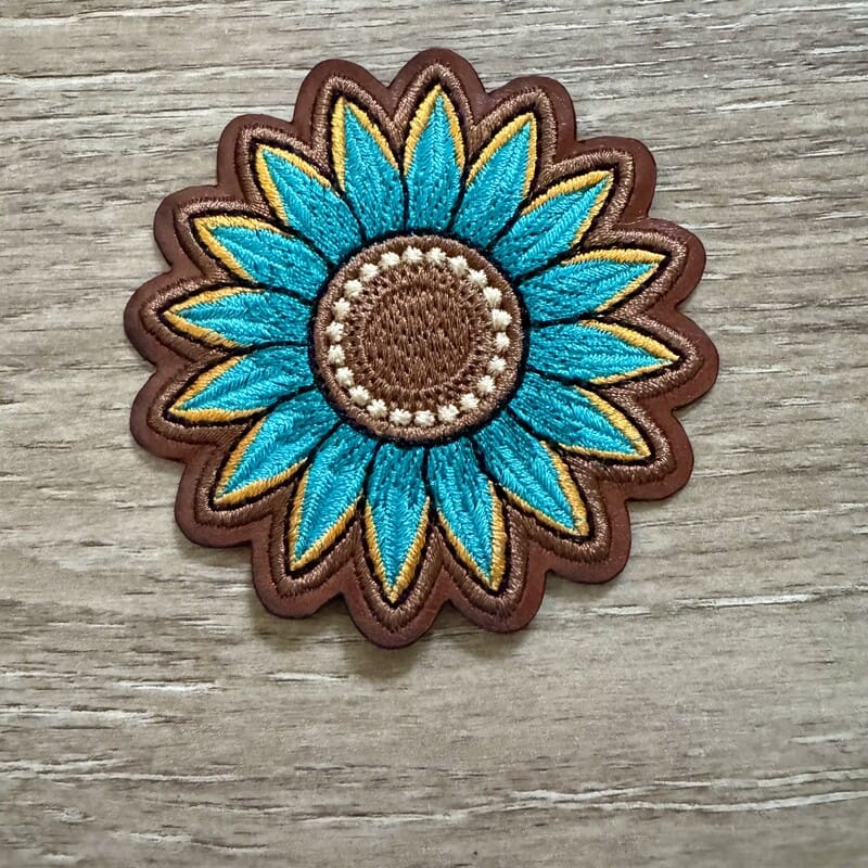 On A Whim Hats Turquoise Sunflower Iron-On Patch