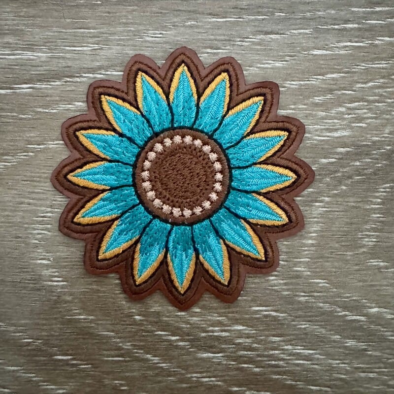 On A Whim Hats Turquoise Sunflower Iron-On Patch