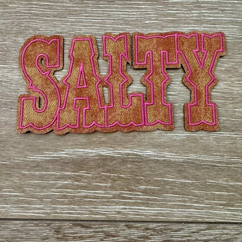 On A Whim Hats Western Salty Pink Outline Iron-On Patch