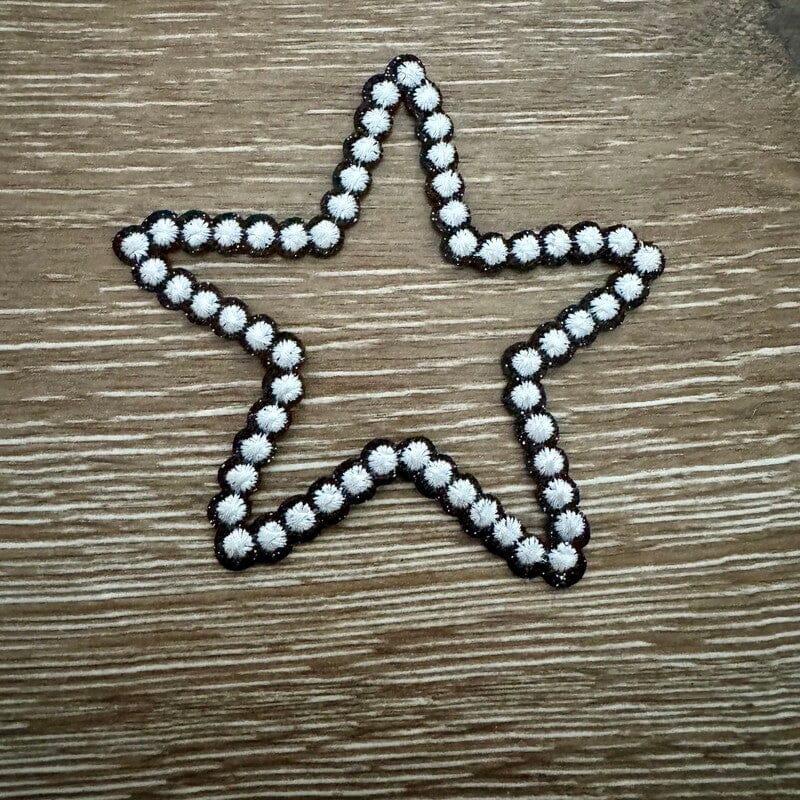On A Whim Hats White Puff Star Outline Iron-On Patch