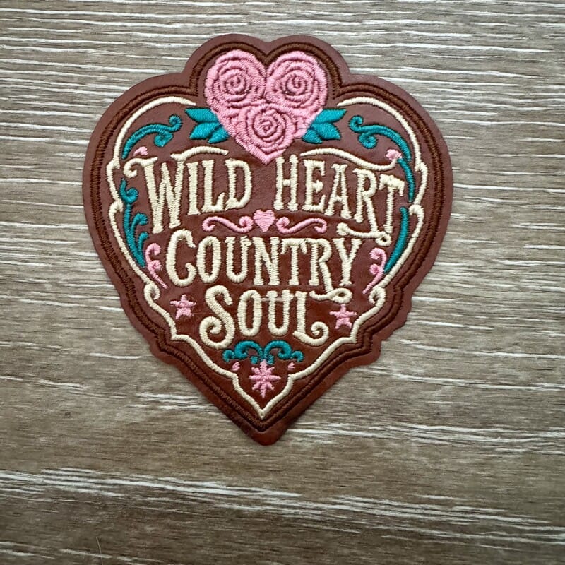 Wild Heart Country Soul iron-on patch with pink rose accents