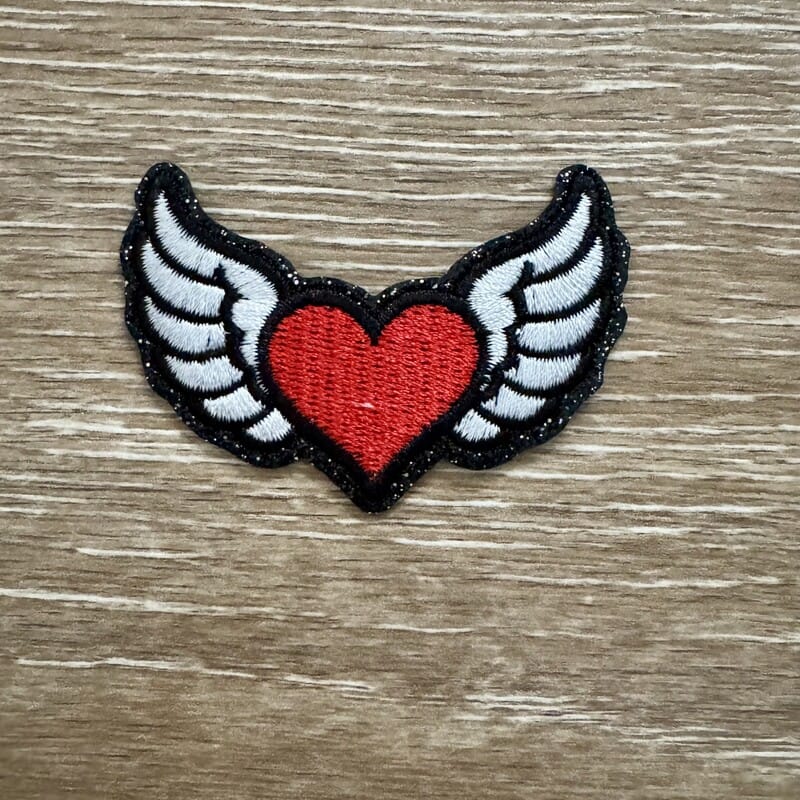 On A Whim Hats Winged Heart Glitter Iron-On Patch