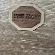 On A Whim Hats Yee Haw Walnut Wood and Cream Leather Iron-On Patch
