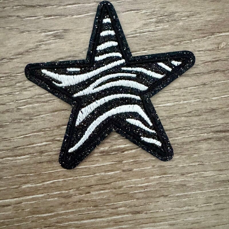 On A Whim Hats Zebra Print Glitter Star Iron-On Patch