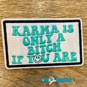On A Whim Hats Karma Embroidered Iron-On Patch