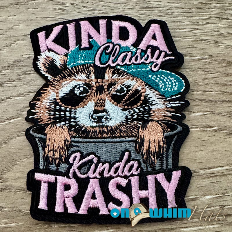 On A Whim Hats Kinda Trashy Raccoon Iron-On Patch