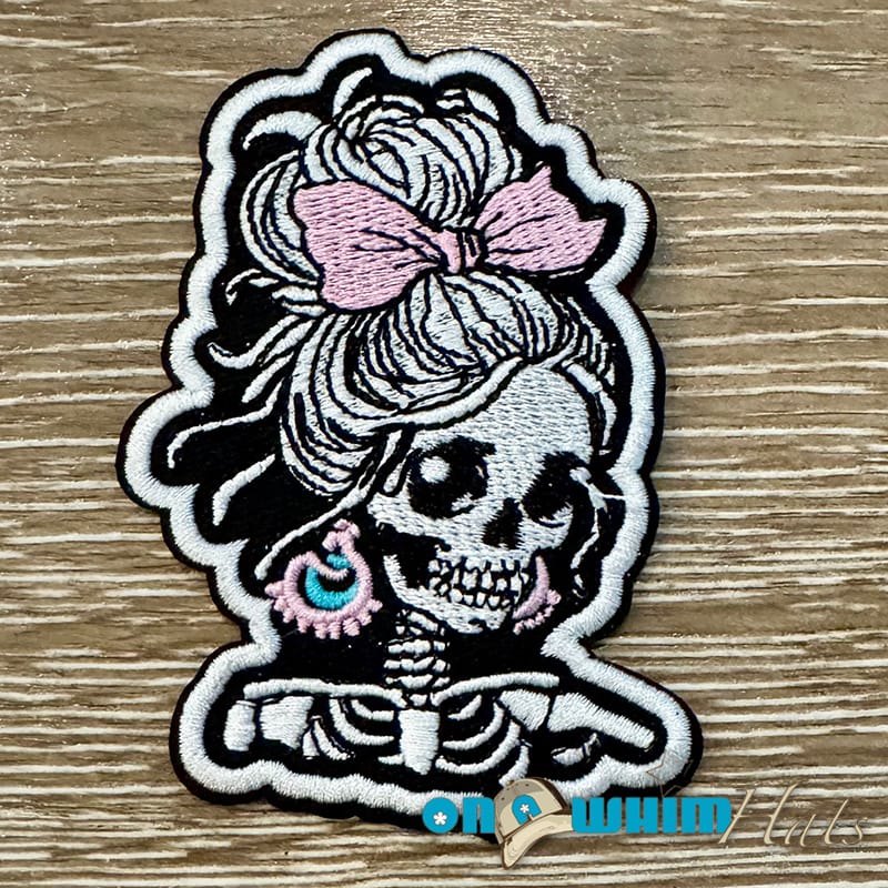 On A Whim Hats Lady Skull Iron-On Patch