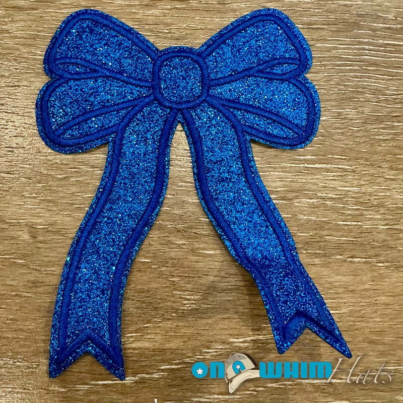 On A Whim Hats Large Blue Bow Iron-On Patch