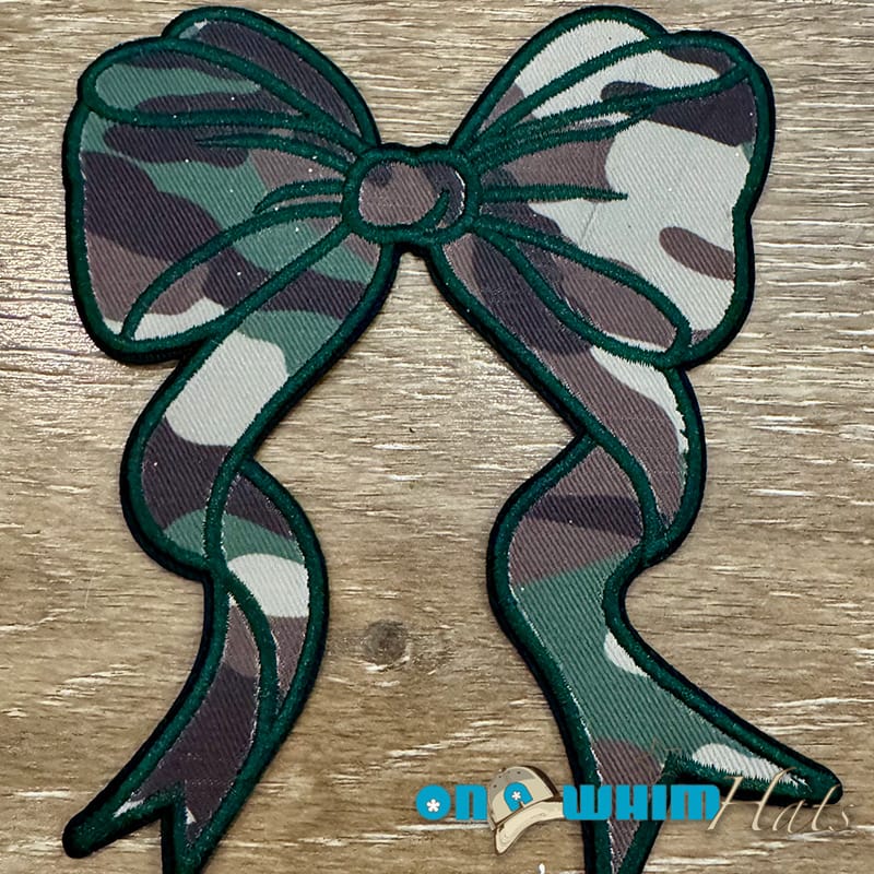 On A Whim Hats Large Camo Bow Iron-On Patch