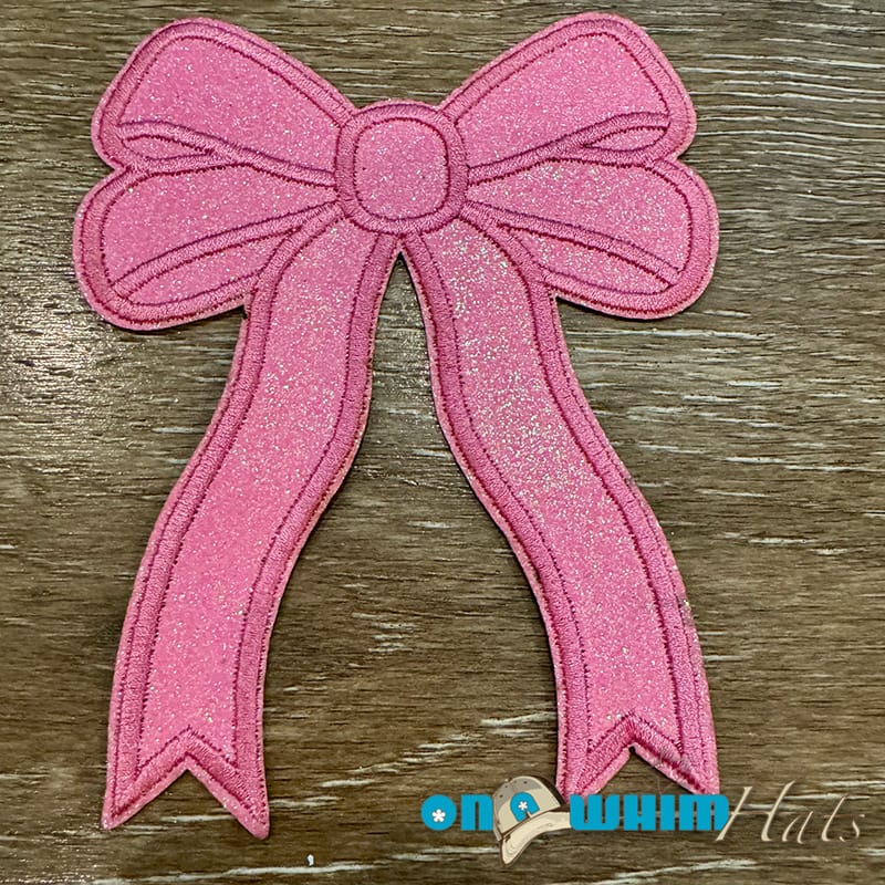 On A Whim Hats Large Pink Bow Iron-On Patch