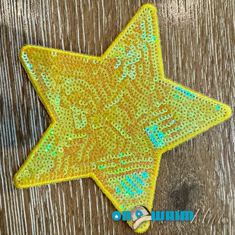 On A Whim Hats Large Yellow Sequin Star Iron-On Patch