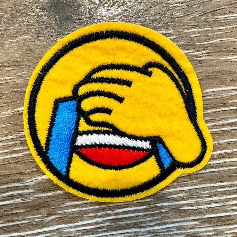 On A Whim Hats Laughing Emoji Embroidered Iron-On Patch