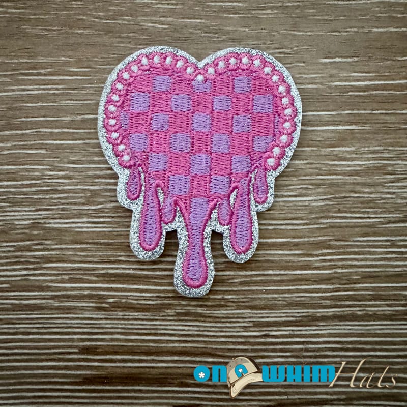 On A Whim Hats Lavender and Pink Drip  Heart Iron-On Patch