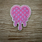 On A Whim Hats Lavender and Pink Drip  Heart Iron-On Patch