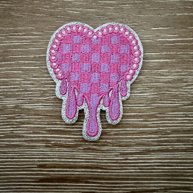 On A Whim Hats Lavender and Pink Drip  Heart Iron-On Patch