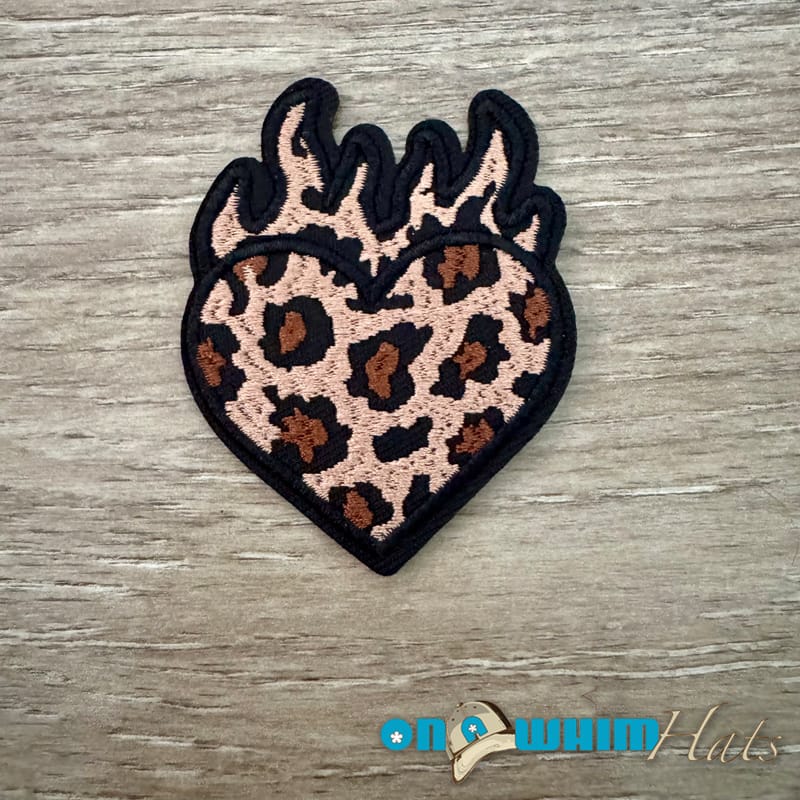 On A Whim Hats Leopard Heart Iron-On Patch