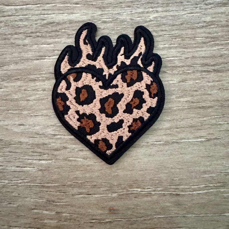 On A Whim Hats Leopard Heart Iron-On Patch