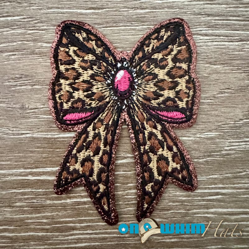 On A Whim Hats Leopard Pink Bow Iron-On Patch