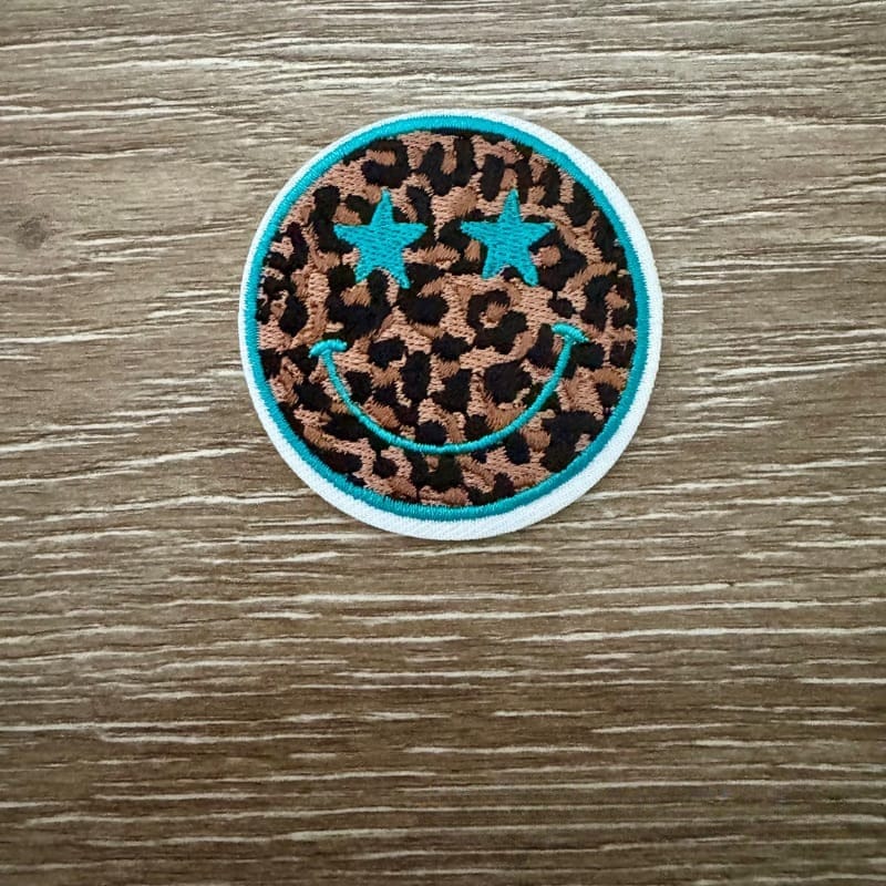 On A Whim Hats Leopard Smiley Iron-On Patch