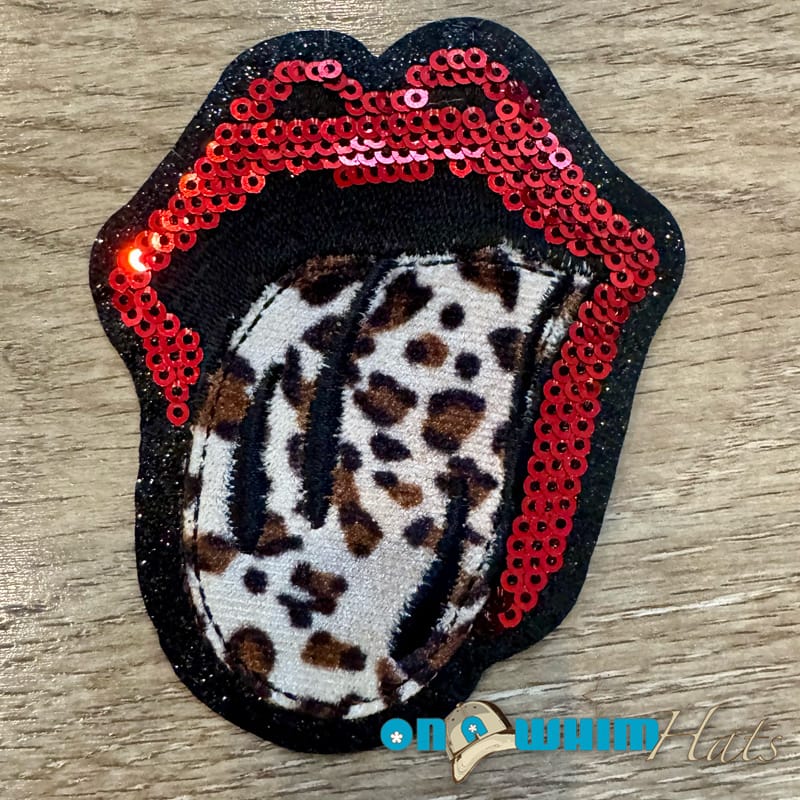 On A Whim Hats Leopard Tongue Iron-On Embroidered Sequin Patch