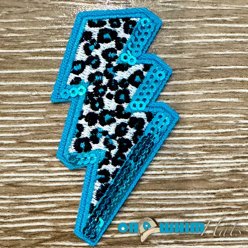 On A Whim Hats Leopard Turquoise Bolt Iron-On Patch