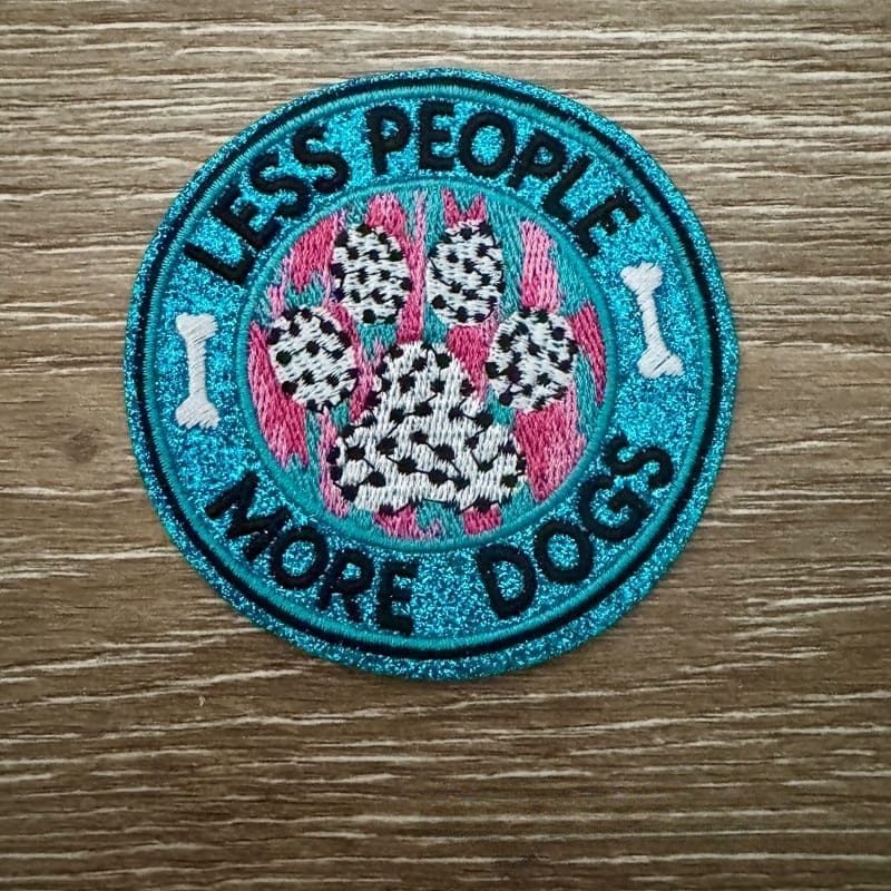 On A Whim Hats Less People More Dogs Iron-On Patch