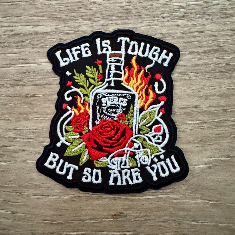 On A Whim Hats Life is Tough Iron-On Patch