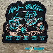 On A Whim Hats Life's Better Muddy Turquoise Iron-On Patch