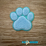 On A Whim Hats Light Blue Paw Chenille Iron-On Patch