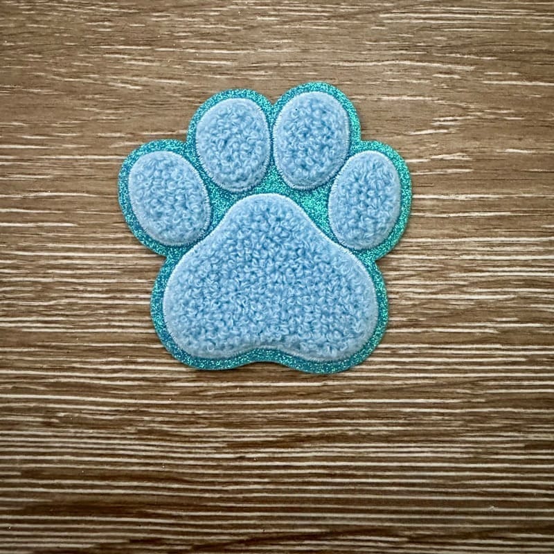 On A Whim Hats Light Blue Paw Chenille Iron-On Patch