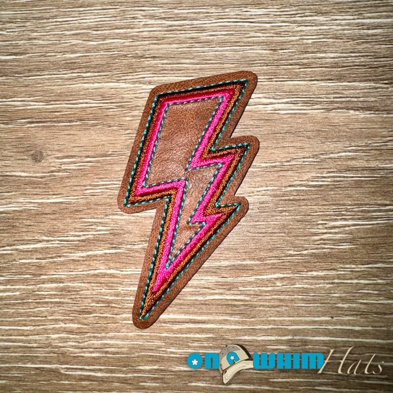 On A Whim Hats Lightening Bolt Leather Iron-On Patch