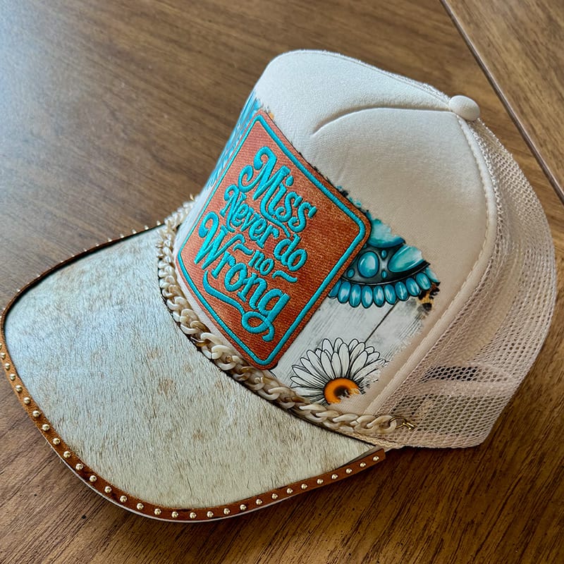 On A Whim Hats Little Miss Handmade Trucker Hat with Genuine Cowhide Brim