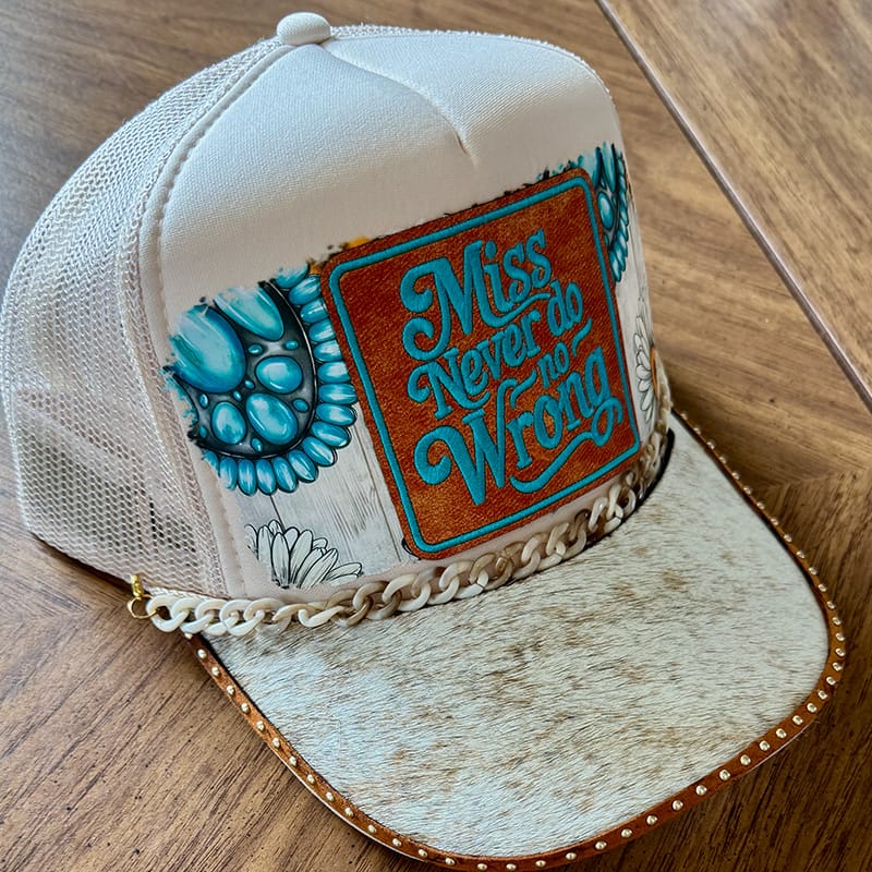 On A Whim Hats Little Miss Handmade Trucker Hat with Genuine Cowhide Brim
