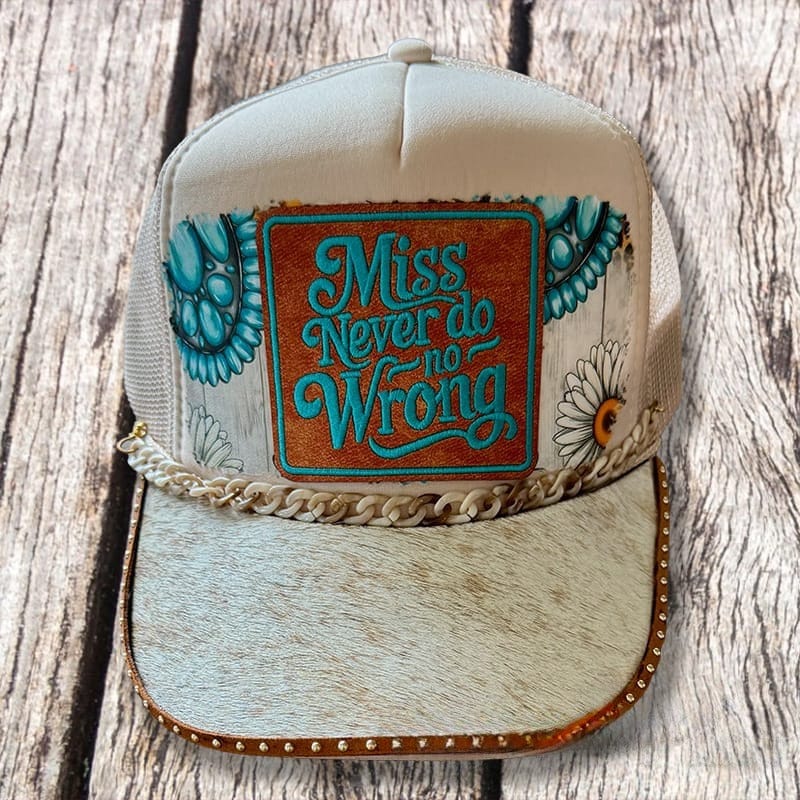 On A Whim Hats Little Miss Handmade Trucker Hat with Genuine Cowhide Brim