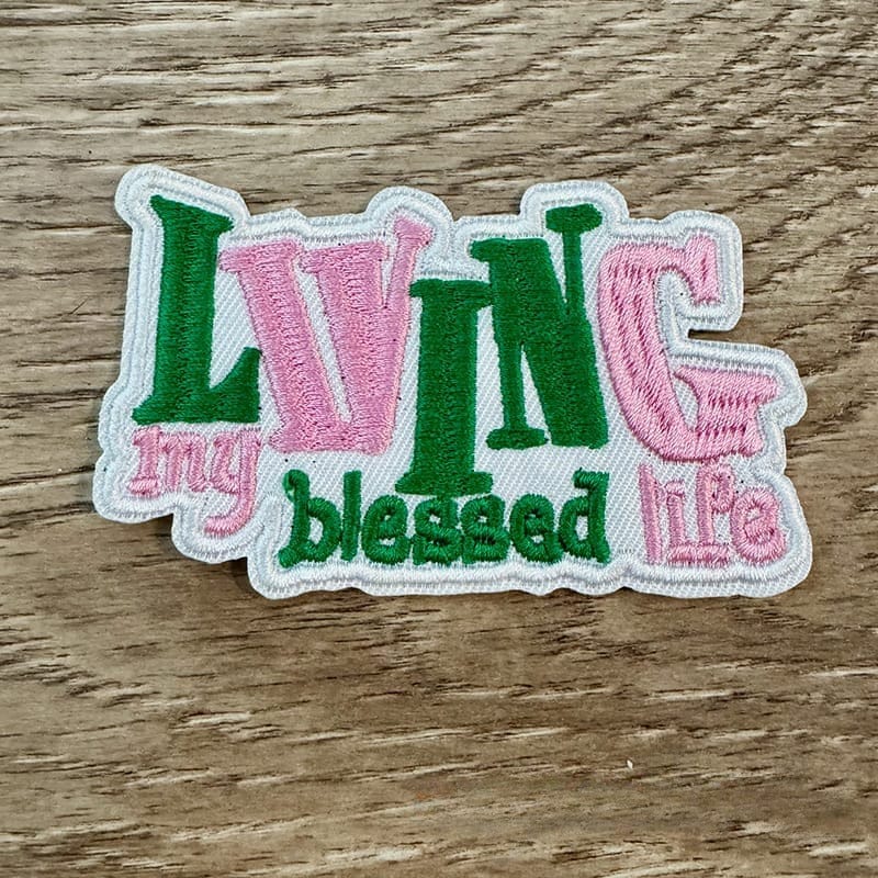 On A Whim Hats Living My Blessed Life Iron-On Patch
