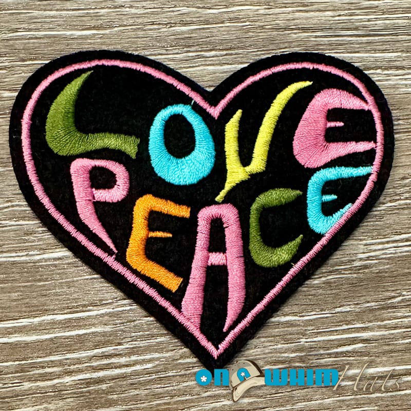 On A Whim Hats Love and Peace Iron-On Embroidered Patch