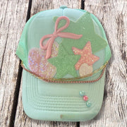 On A Whim Hats Minty Star Handmade Trucker Hat with Hat Chain