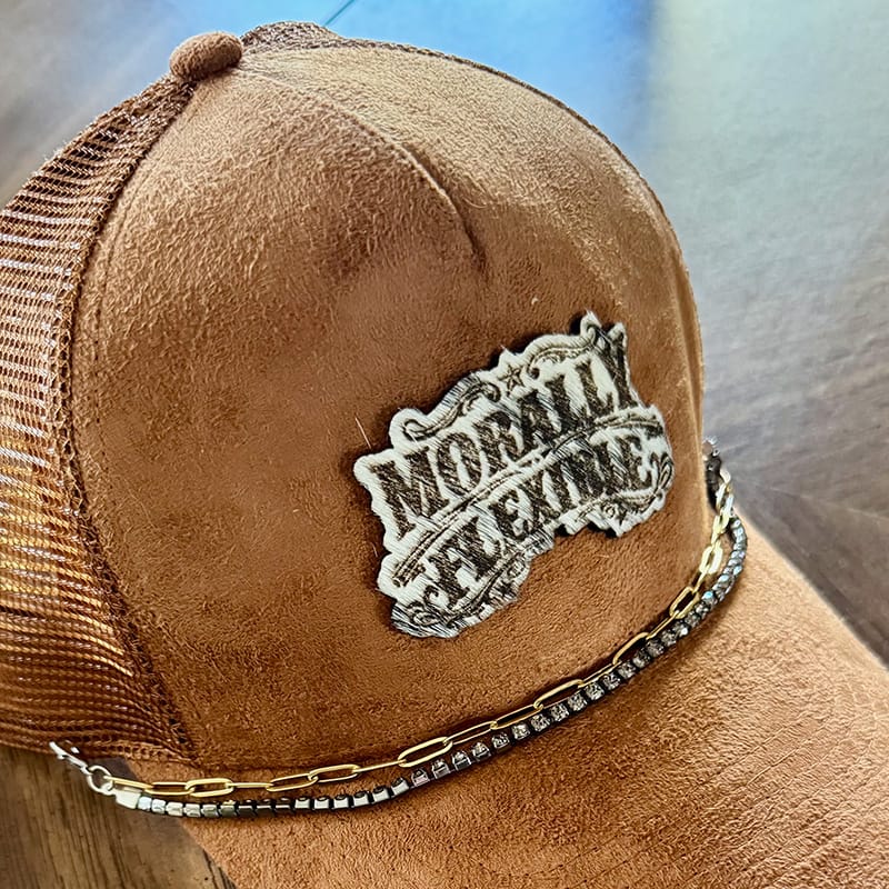 On A Whim Hats Morally Flexible Handmade Vegan Suede Trucker Hat w/ Cowhide Patch