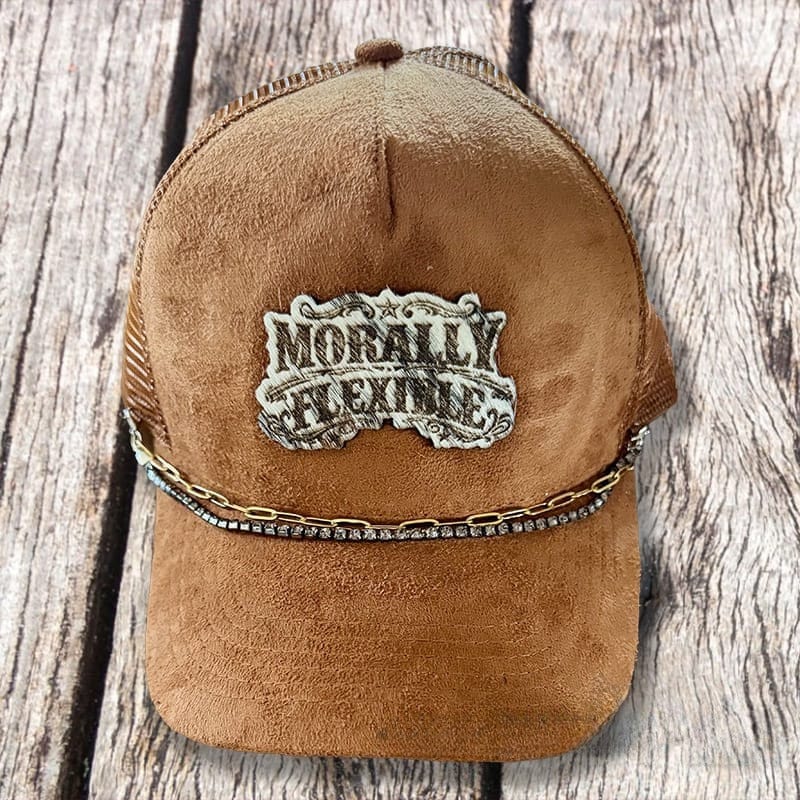 On A Whim Hats Morally Flexible Handmade Vegan Suede Trucker Hat w/ Cowhide Patch