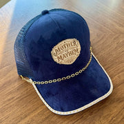 On A Whim Hats Mother of Mayhem Handmade Vegan Suede Trucker Hat w/ Cowhide Patch