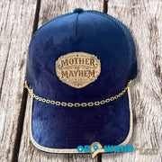 On A Whim Hats Mother of Mayhem Handmade Vegan Suede Trucker Hat w/ Cowhide Patch