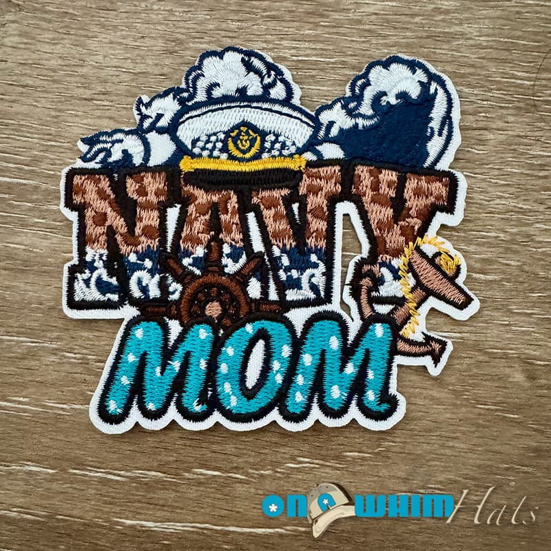 On A Whim Hats Navy Mom Iron-On Patch